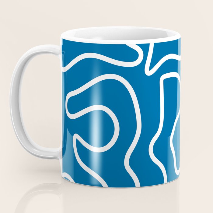 Squiggle Maze Minimalist Abstract Pattern in Blue and White Coffee Mug Gallery Image 3