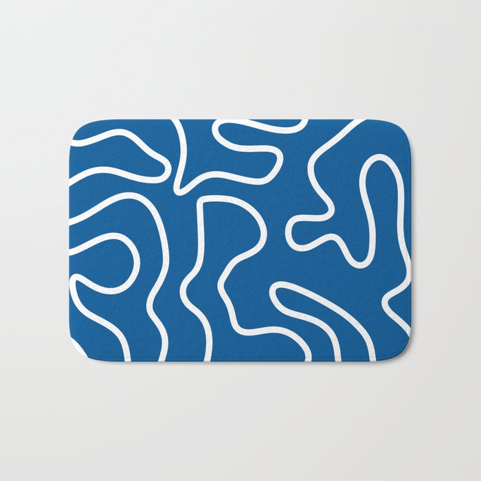 Squiggle Maze Minimalist Abstract Pattern in Blue and White Bath Mat Gallery Image 1