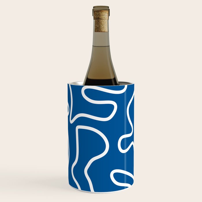 Squiggle Maze Minimalist Abstract Pattern in Blue and White Wine Chiller Gallery Image 1