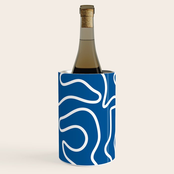 Squiggle Maze Minimalist Abstract Pattern in Blue and White Wine Chiller Gallery Image 2
