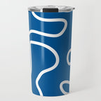 Squiggle Maze Minimalist Abstract Pattern in Blue and White Travel Mug Gallery Image 1