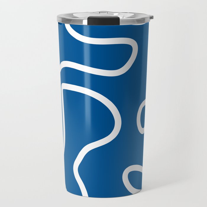 Squiggle Maze Minimalist Abstract Pattern in Blue and White Travel Mug Gallery Image 1