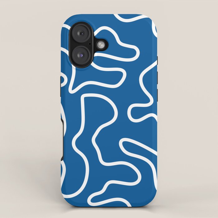 Squiggle Maze Minimalist Abstract Pattern in Blue and White iPhone Case Gallery Image 1