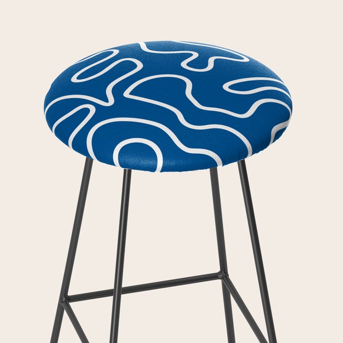 Squiggle Maze Minimalist Abstract Pattern in Blue and White Stool Gallery Image 2