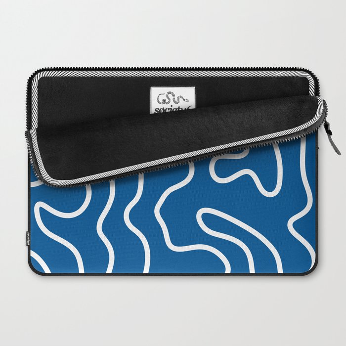 Squiggle Maze Minimalist Abstract Pattern in Blue and White Laptop Sleeve Gallery Image 2