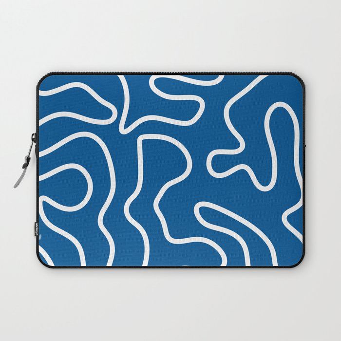 Squiggle Maze Minimalist Abstract Pattern in Blue and White Laptop Sleeve Gallery Image 1