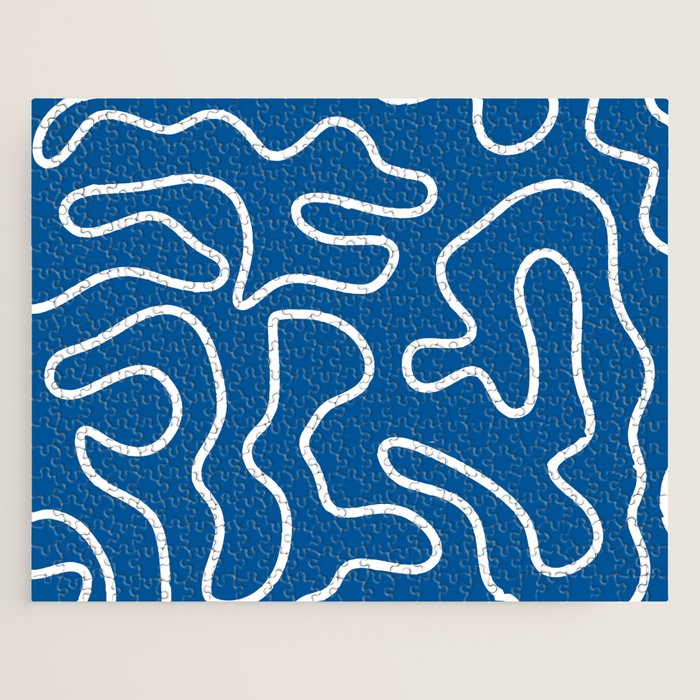Squiggle Maze Minimalist Abstract Pattern in Blue and White Jigsaw Puzzle Gallery Image 1