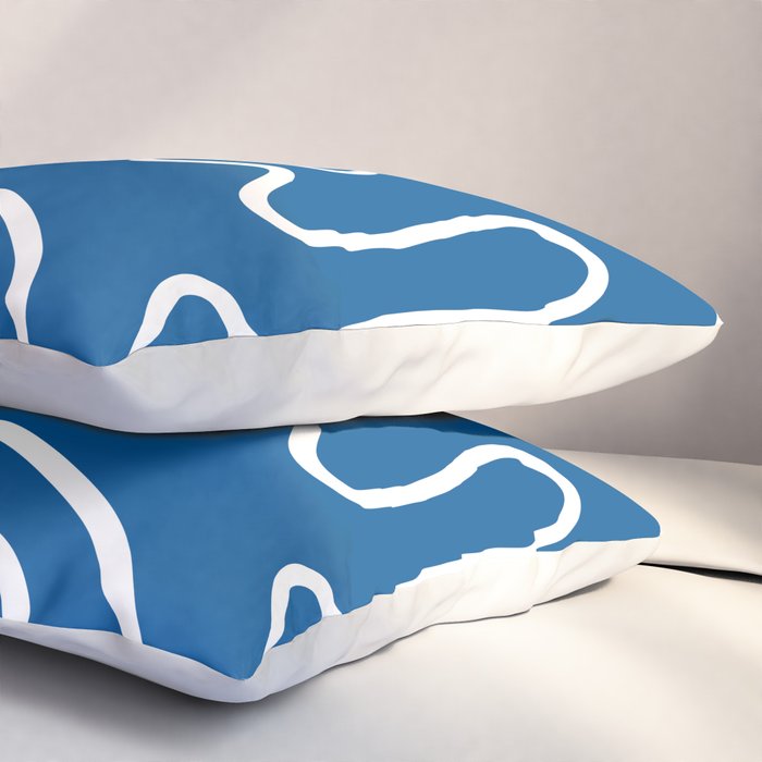 Squiggle Maze Minimalist Abstract Pattern in Blue and White Pillow Sham Gallery Image 3