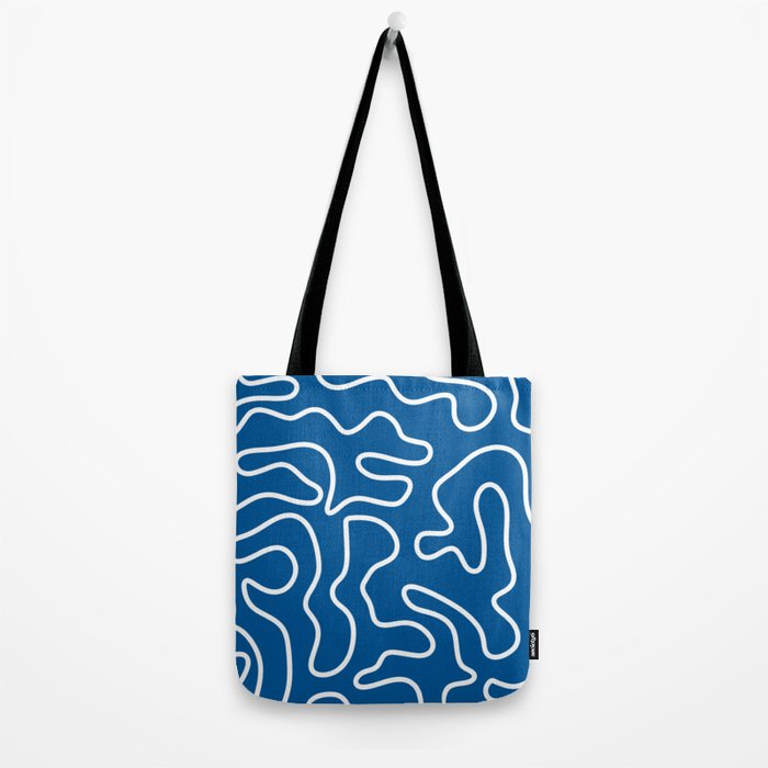 Squiggle Maze Minimalist Abstract Pattern in Blue and White Tote Bag Gallery Image 2