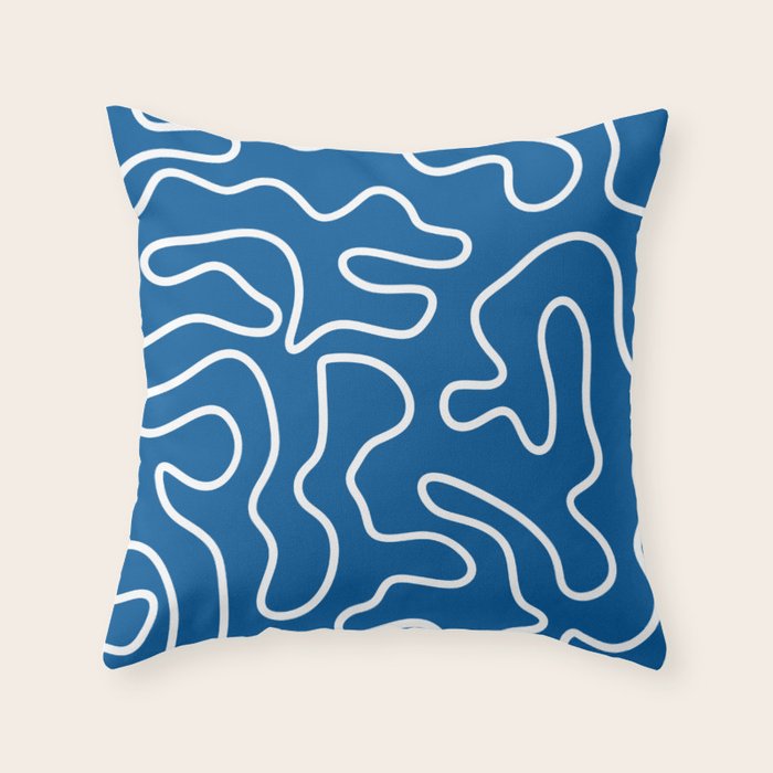 Squiggle Maze Minimalist Abstract Pattern in Blue and White Throw Pillow Gallery Image 6