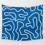 Squiggle Maze Minimalist Abstract Pattern in Blue and White Wall Tapestry Gallery Image 4