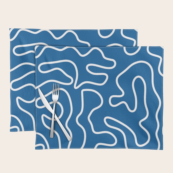 Squiggle Maze Minimalist Abstract Pattern in Blue and White Placemat Gallery Image 1