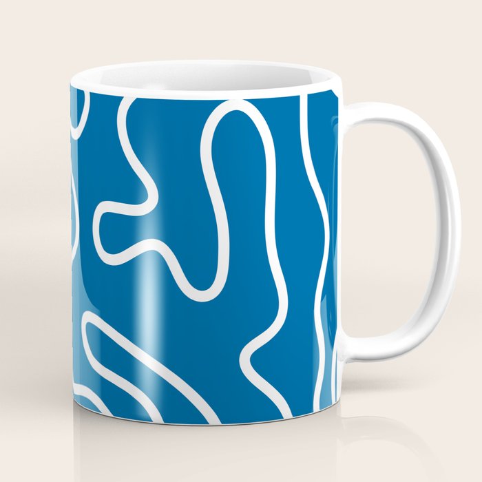 Squiggle Maze Minimalist Abstract Pattern in Blue and White Coffee Mug Gallery Image 1