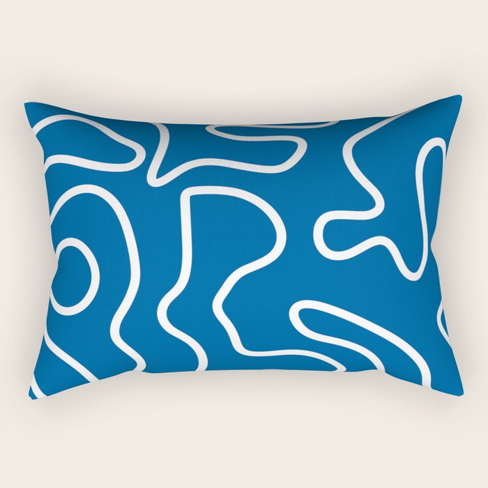 Squiggle Maze Minimalist Abstract Pattern in Blue and White Rectangular Pillow Gallery Image 2