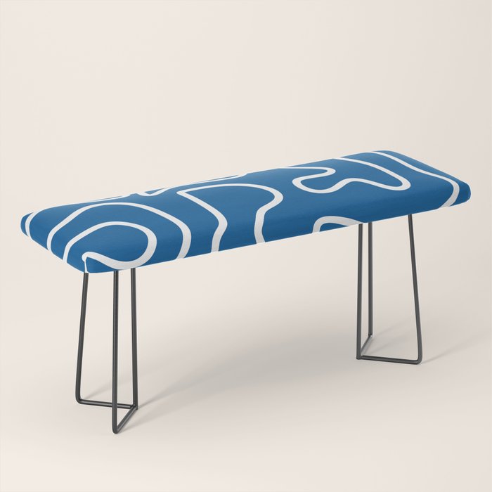 Squiggle Maze Minimalist Abstract Pattern in Blue and White Bench Gallery Image 1