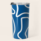 Squiggle Maze Minimalist Abstract Pattern in Blue and White Travel Mug Gallery Image 3