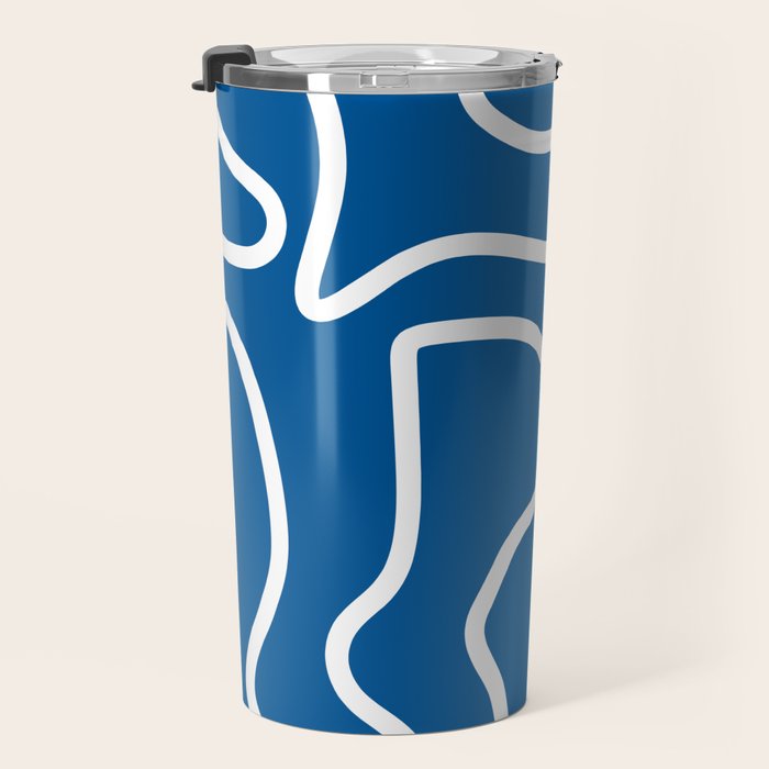 Squiggle Maze Minimalist Abstract Pattern in Blue and White Travel Mug Gallery Image 3