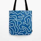 Squiggle Maze Minimalist Abstract Pattern in Blue and White Tote Bag Gallery Image 1