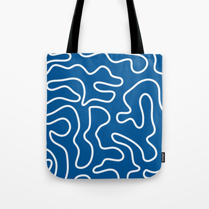 Squiggle Maze Minimalist Abstract Pattern in Blue and White Tote Bag Gallery Image 1
