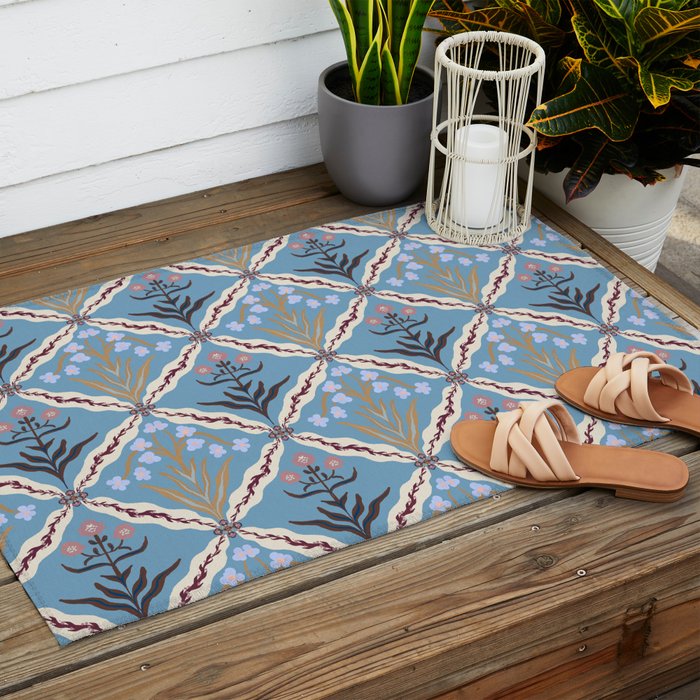 Botanical Trellis Floral Pattern Outdoor Rug Gallery Image 2