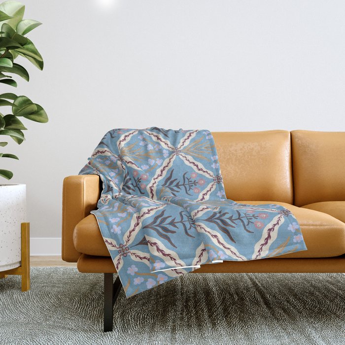 Botanical Trellis Floral Pattern Throw Blanket Gallery Image 1