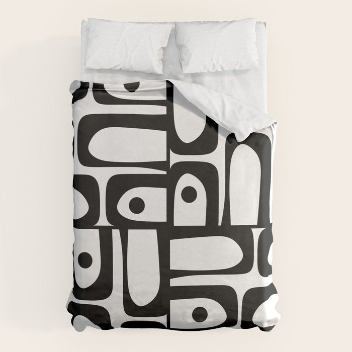 Mid Century Modern Piquet Multi Abstract Retro Geometric Pattern in Black and White Duvet Cover Gallery Image 1