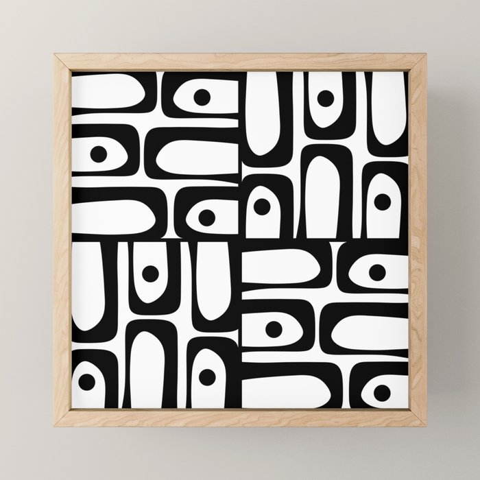 Mid Century Modern Piquet Multi Abstract Retro Geometric Pattern in Black and White Mini Art Print Gallery Image 1