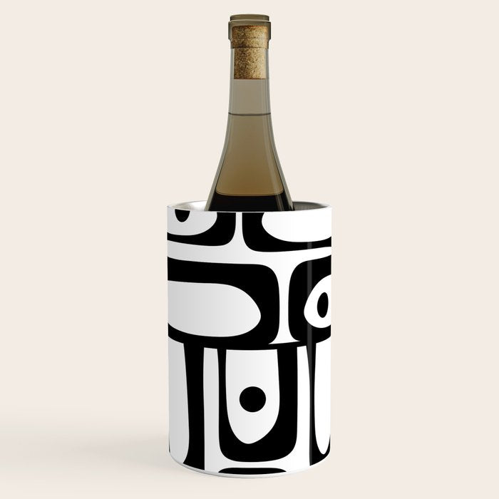 Mid Century Modern Piquet Multi Abstract Retro Geometric Pattern in Black and White Wine Chiller Gallery Image 2