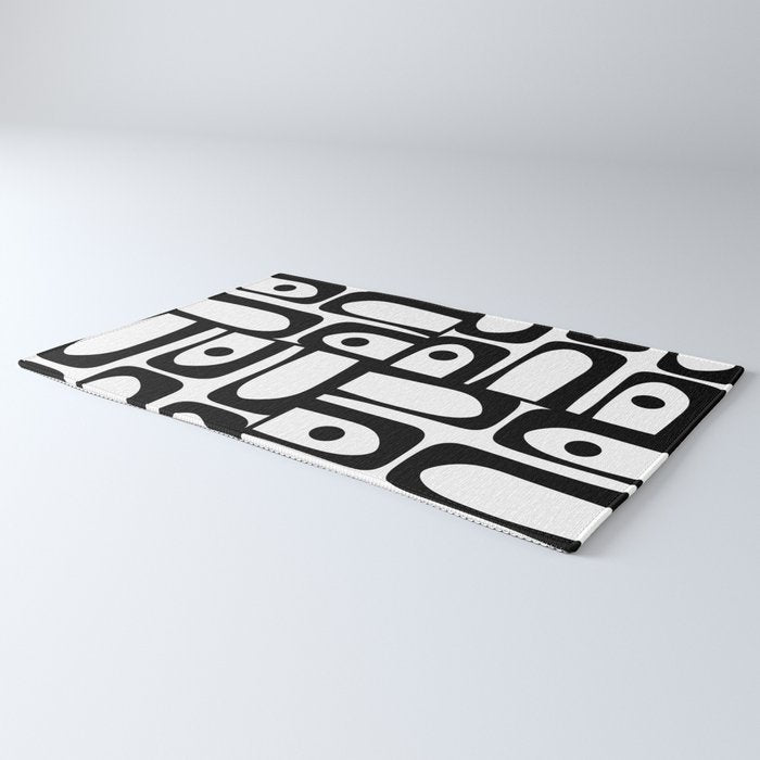 Mid Century Modern Piquet Multi Abstract Retro Geometric Pattern in Black and White Rug Gallery Image 3