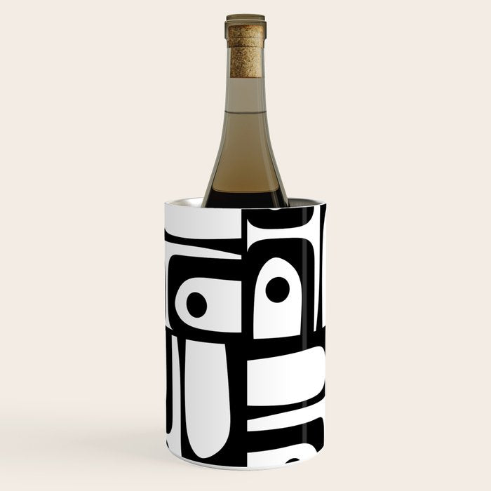 Mid Century Modern Piquet Multi Abstract Retro Geometric Pattern in Black and White Wine Chiller Gallery Image 1