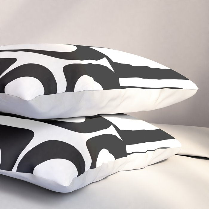 Mid Century Modern Piquet Multi Abstract Retro Geometric Pattern in Black and White Pillow Sham Gallery Image 3