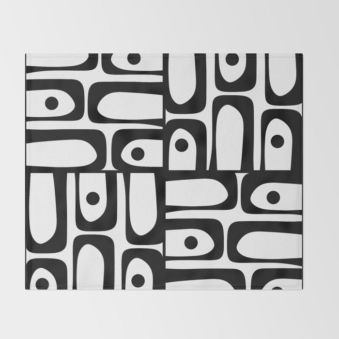 Mid Century Modern Piquet Multi Abstract Retro Geometric Pattern in Black and White Throw Blanket Gallery Image 2