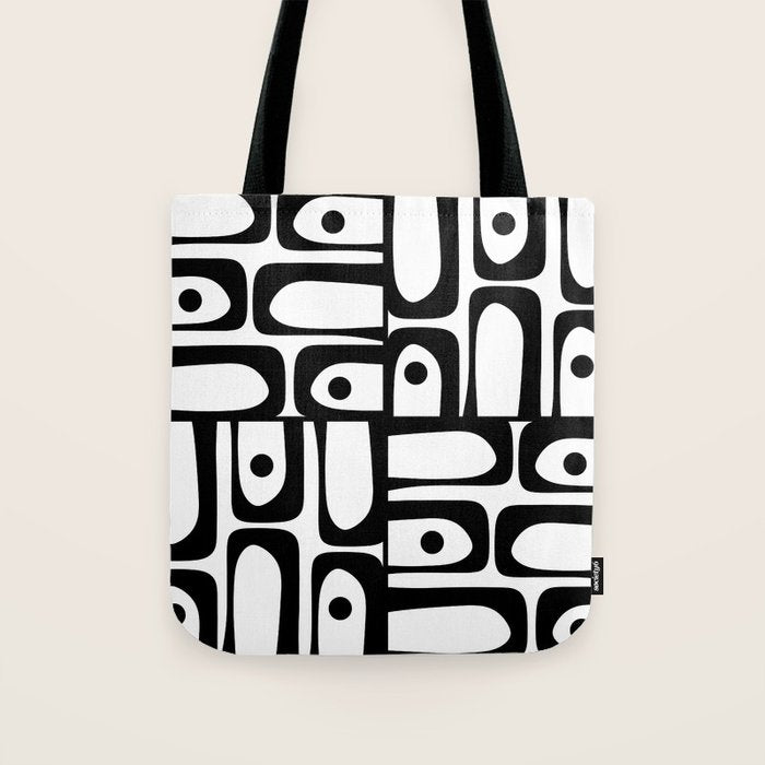 Mid Century Modern Piquet Multi Abstract Retro Geometric Pattern in Black and White Tote Bag Gallery Image 1