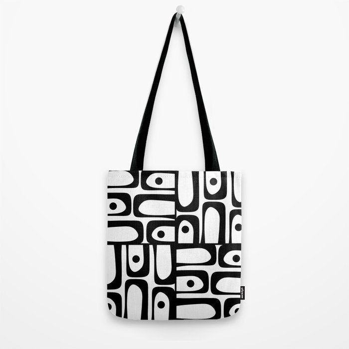 Mid Century Modern Piquet Multi Abstract Retro Geometric Pattern in Black and White Tote Bag Gallery Image 2