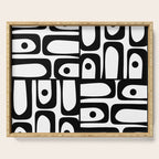 Mid Century Modern Piquet Multi Abstract Retro Geometric Pattern in Black and White Serving Tray Gallery Image 1