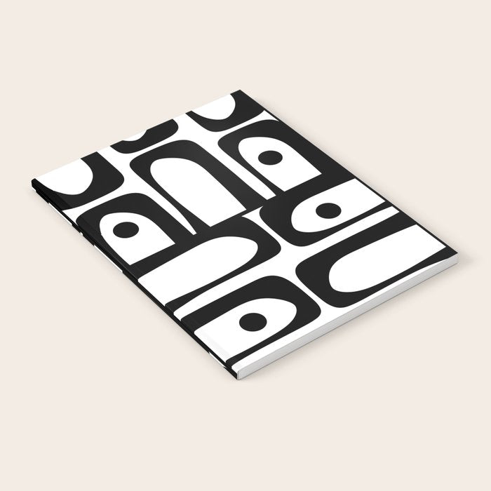 Mid Century Modern Piquet Multi Abstract Retro Geometric Pattern in Black and White Notebook Gallery Image 2