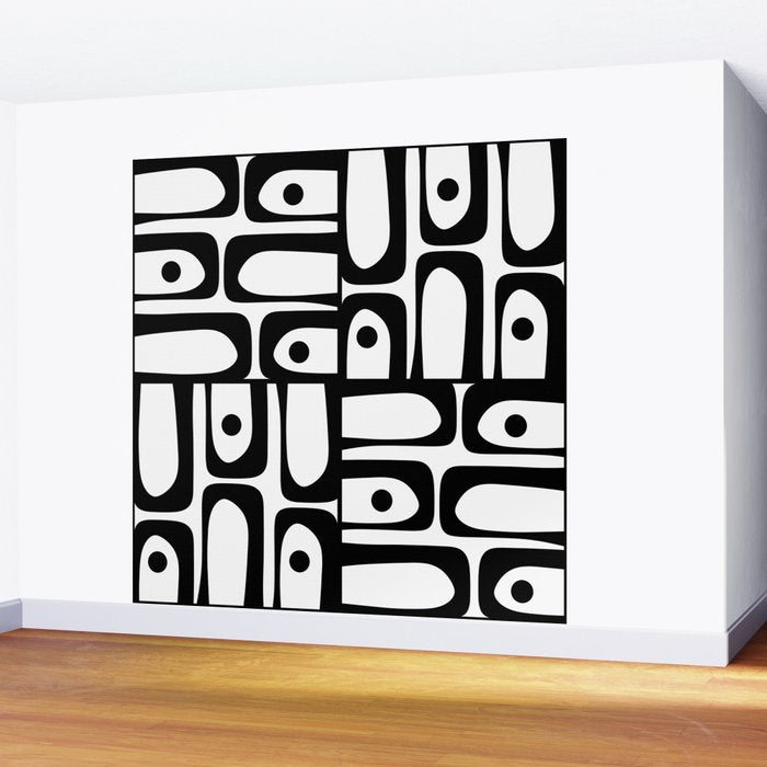 Mid Century Modern Piquet Multi Abstract Retro Geometric Pattern in Black and White Wall Mural Gallery Image 2