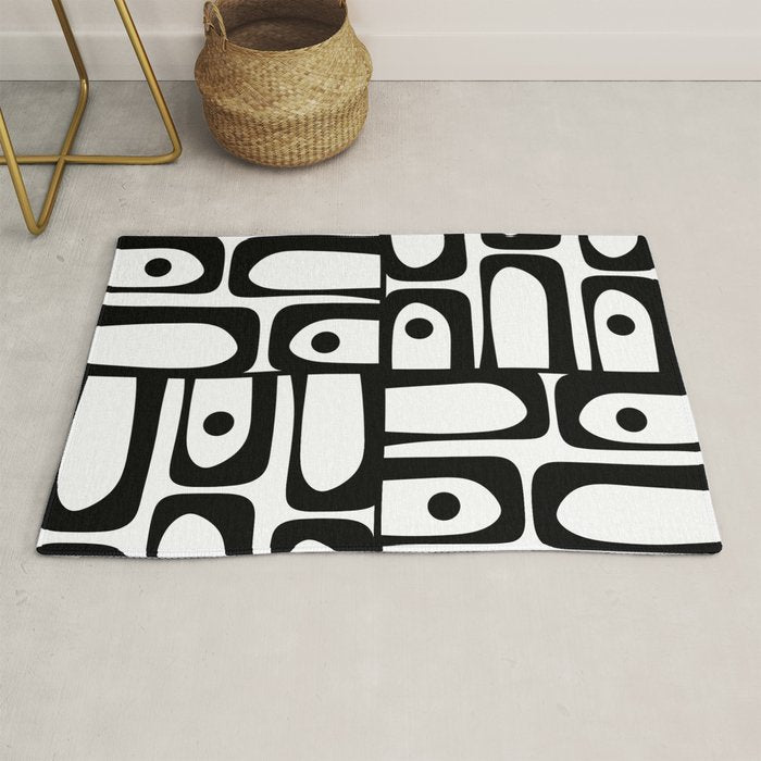 Mid Century Modern Piquet Multi Abstract Retro Geometric Pattern in Black and White Rug Gallery Image 1