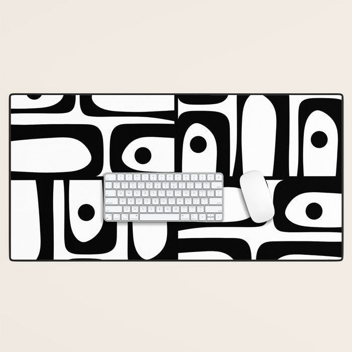 Mid Century Modern Piquet Multi Abstract Retro Geometric Pattern in Black and White Desk Mat Gallery Image 1