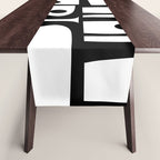 Mid Century Modern Piquet Multi Abstract Retro Geometric Pattern in Black and White Table Runner Gallery Image 1