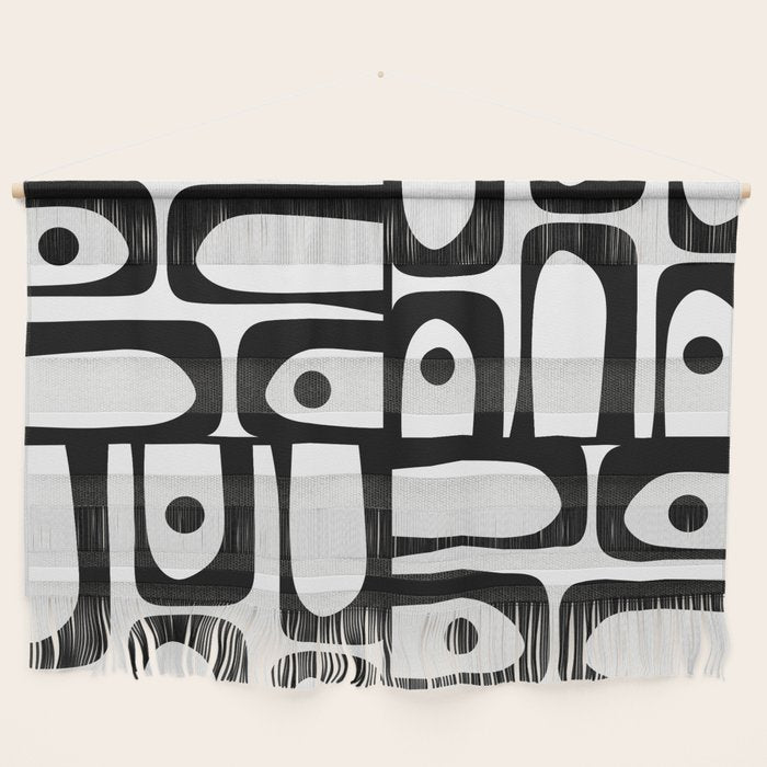 Mid Century Modern Piquet Multi Abstract Retro Geometric Pattern in Black and White Wall Hanging Gallery Image 1