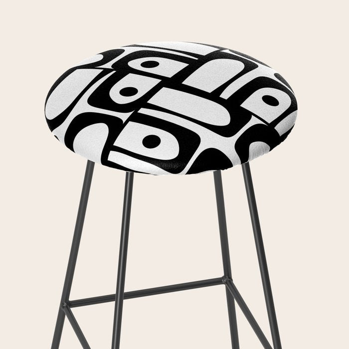Mid Century Modern Piquet Multi Abstract Retro Geometric Pattern in Black and White Stool Gallery Image 2