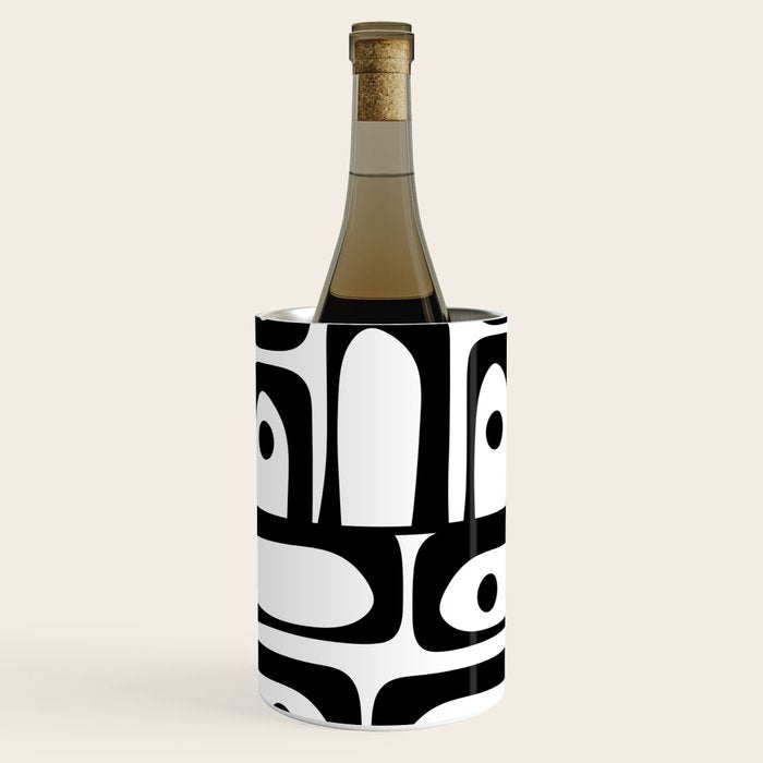 Mid Century Modern Piquet Multi Abstract Retro Geometric Pattern in Black and White Wine Chiller Gallery Image 3