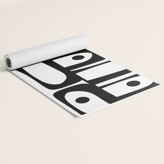 Mid Century Modern Piquet Multi Abstract Retro Geometric Pattern in Black and White Yoga Mat Gallery Image 2