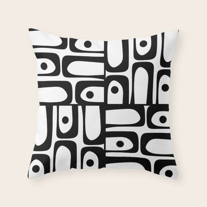 Mid Century Modern Piquet Multi Abstract Retro Geometric Pattern in Black and White Throw Pillow Gallery Image 1