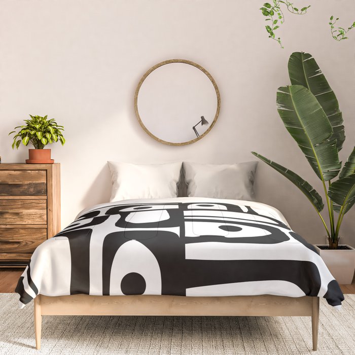 Mid Century Modern Piquet Multi Abstract Retro Geometric Pattern in Black and White Comforter Gallery Image 3