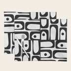 Mid Century Modern Piquet Multi Abstract Retro Geometric Pattern in Black and White Placemat Gallery Image 1