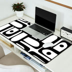 Mid Century Modern Piquet Multi Abstract Retro Geometric Pattern in Black and White Desk Mat Gallery Image 2