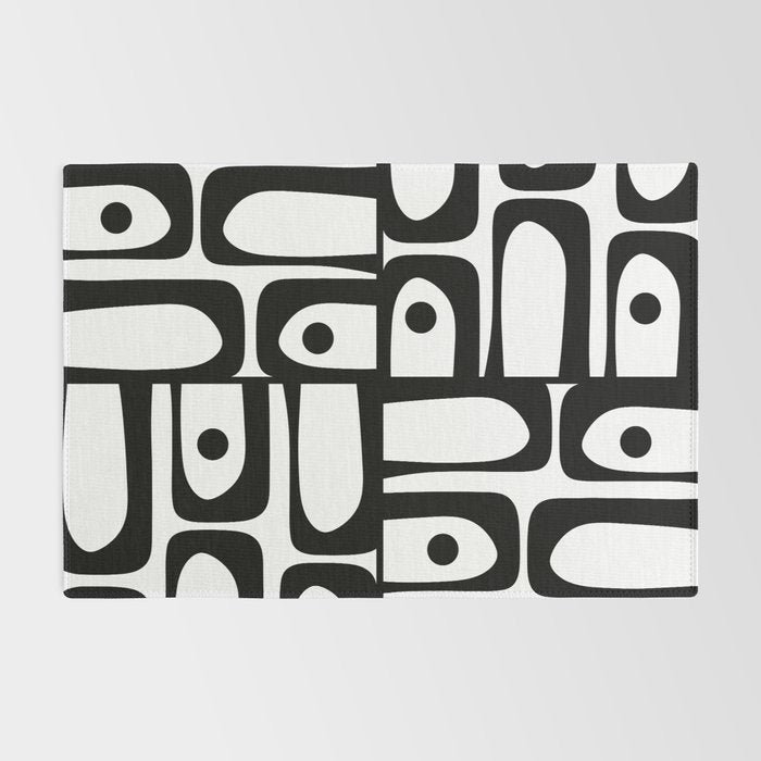Mid Century Modern Piquet Multi Abstract Retro Geometric Pattern in Black and White Rug Gallery Image 2
