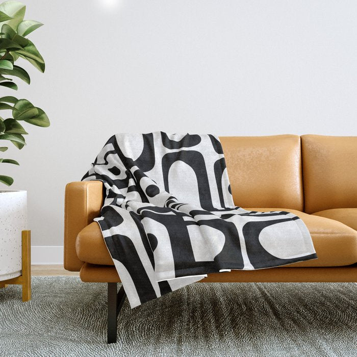 Mid Century Modern Piquet Multi Abstract Retro Geometric Pattern in Black and White Throw Blanket Gallery Image 1